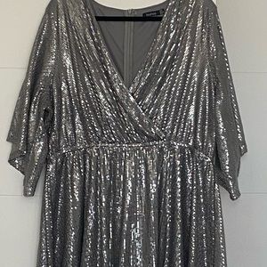 Boohoo Plus Sequin Kimono Sleeve Skater Dress